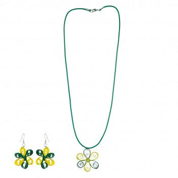 Flower Shaped With Pear Petals Pendant Neckpiece With Matching Earrings And Thread