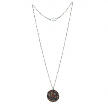 Charming Stylish Scarlett Red Beads Encrusted Matte Black Hue Pendant With Classic Styled Chain With Matching Earrings