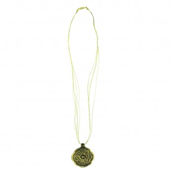 Floral Engraved Pendant With Golden Colored Metal strings For A Vintage Look