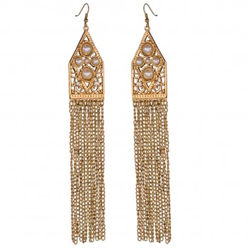 Empirical And Stunning Rose Gold Tassel Earrings With White pearl Adornment