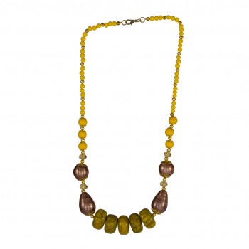 Lustrous Shimmering Ceramic And Glass Beaded Necklace